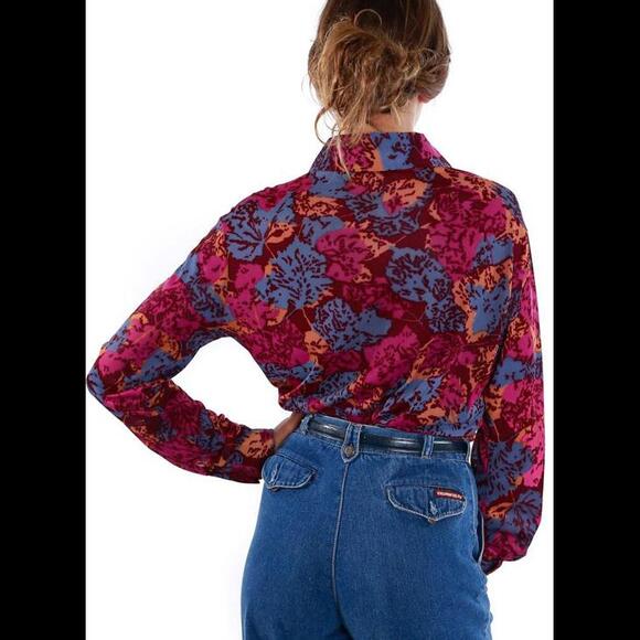 Vintage 70's Floral Mr. Dino Button Down Blouse 60s - Picture 4 of 5